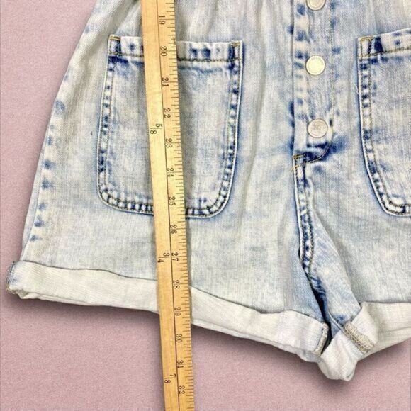 BlankNyc Rompers Womens Sz XS Acid Wash Blue Denim Short Sleeve Pockets Jumpsuit - Picture 10 of 12